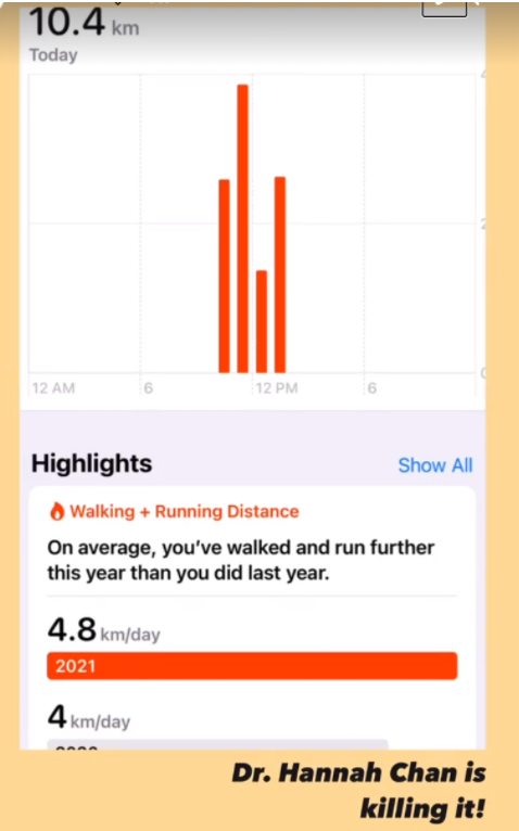 (Image of Dr. Hannah Chan showing off her step count when participating in #StridesforMelanoma)